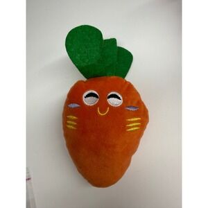 Smiling Carrot swueaky dog toy Orange Vegetable Stuffed Animal Green Felt Leaf